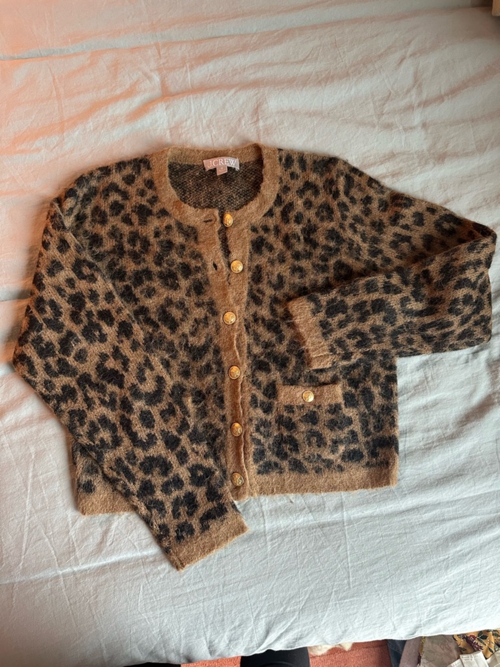 Brushed sweater lady jacket cardigan in leopard print, size M